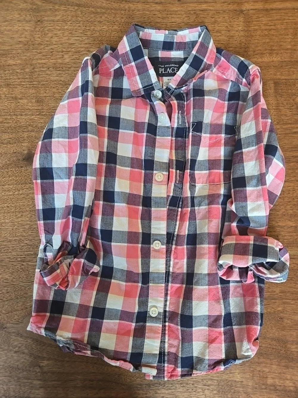 The Children's Place Pink Navy White Plaid Button-Down Shirt